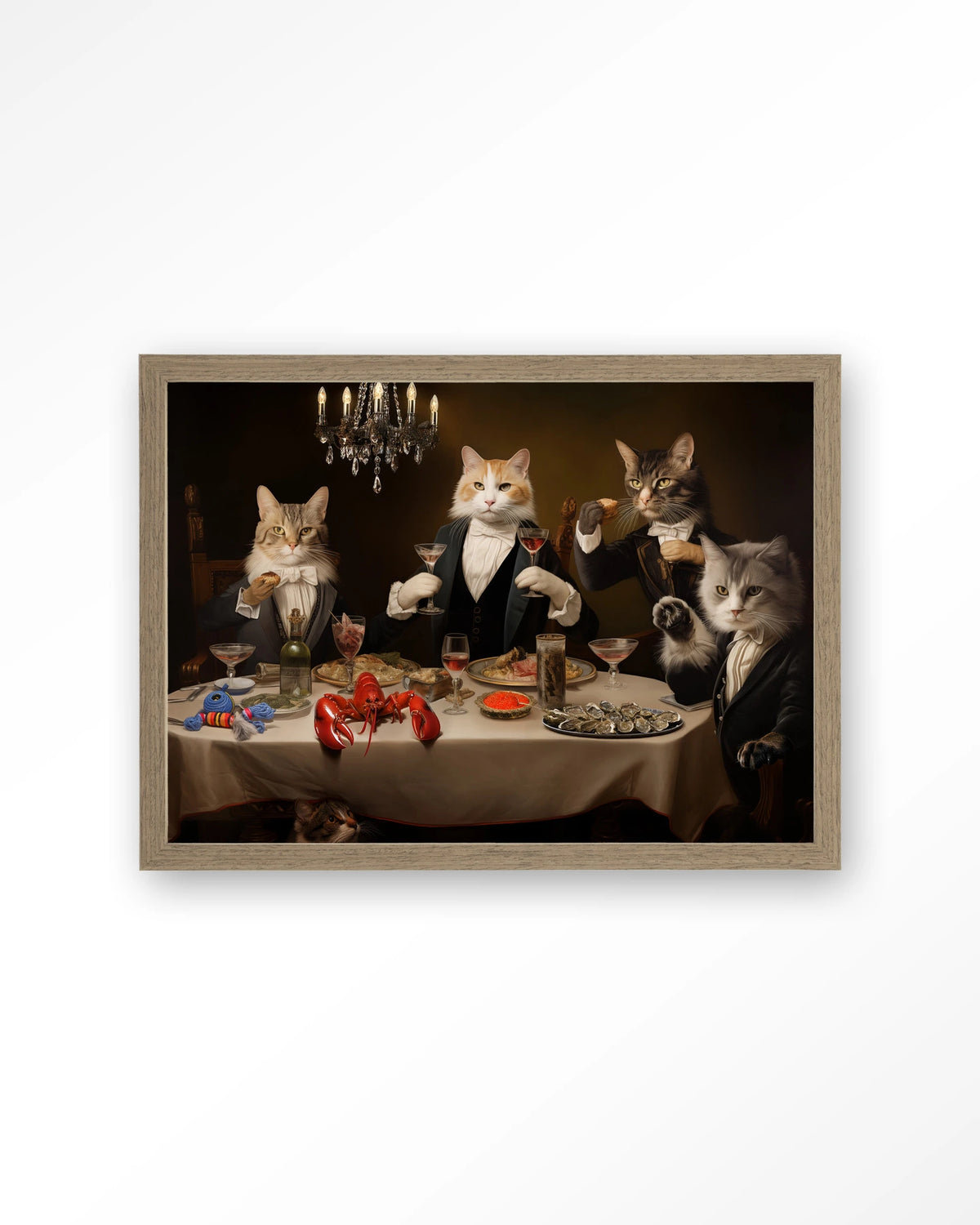Cat Supper – katten aan diner – Art print – Hout bruin