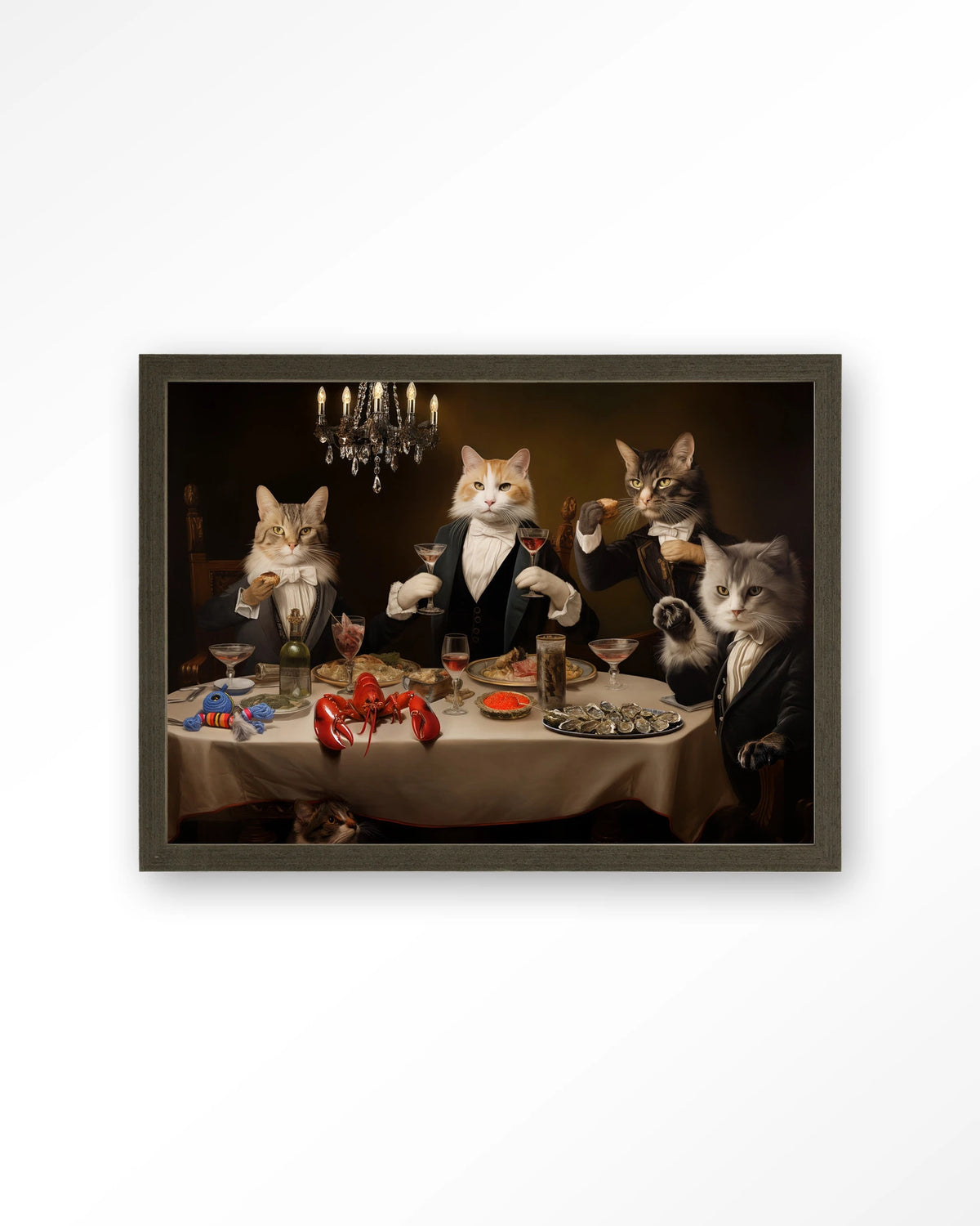 Cat Supper – katten aan diner – Art print – Hout donkerbruin