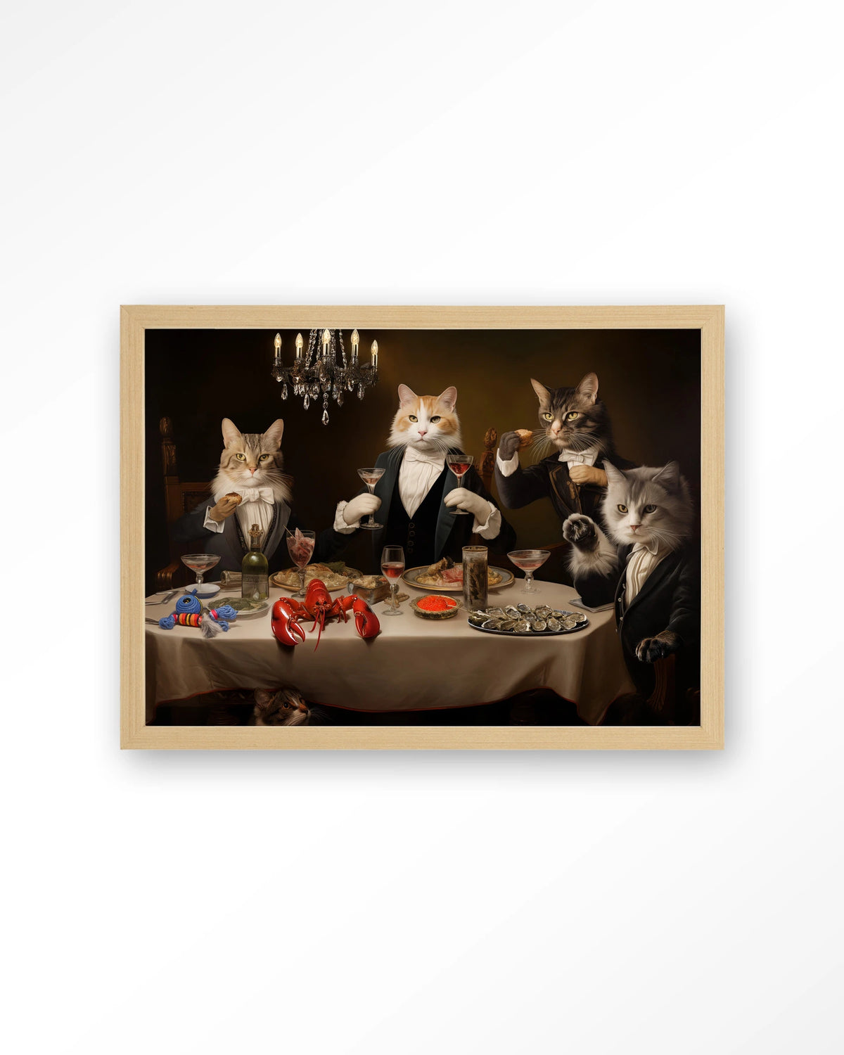 Cat Supper – katten aan diner – Art print – Hout naturel