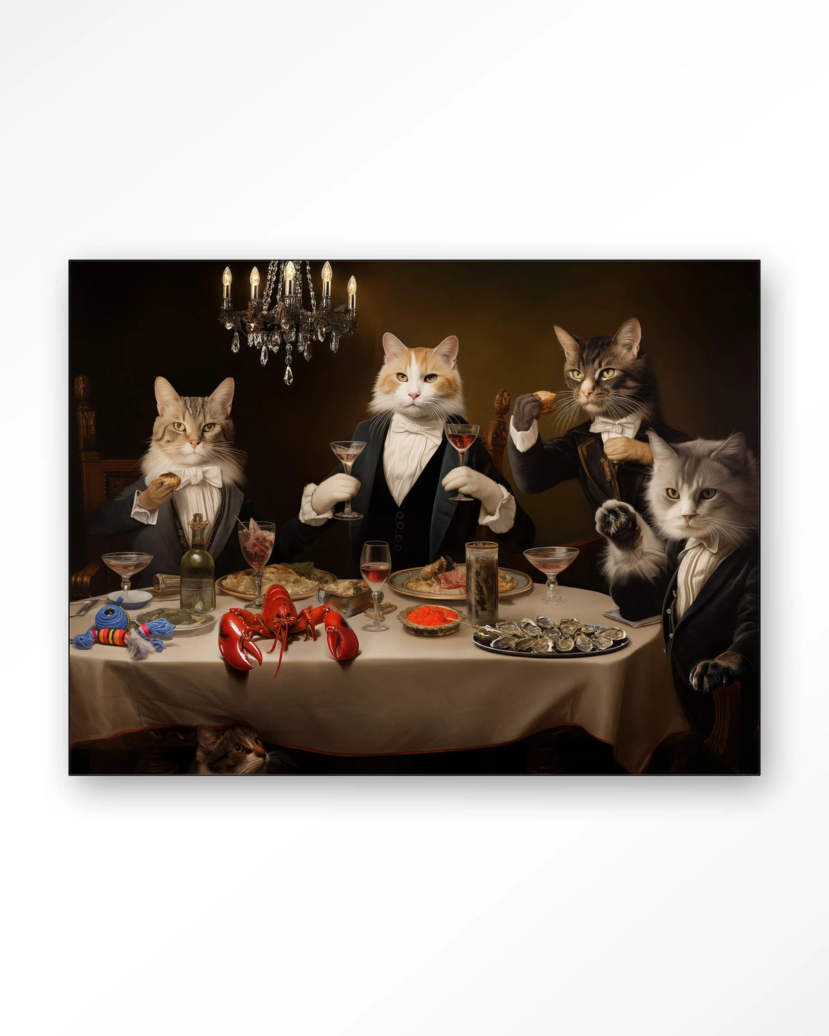 Cat Supper – katten aan diner – Wandkleed – Frame – zwart