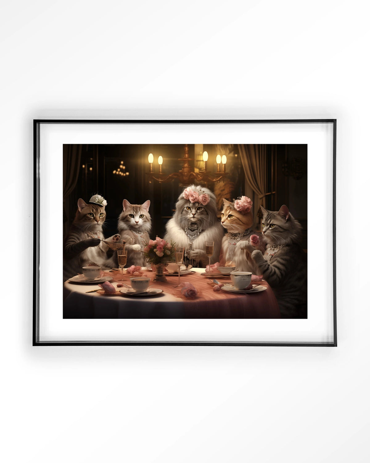 High Cat Tea – katten bij high tea – Art print – Acryl zwart