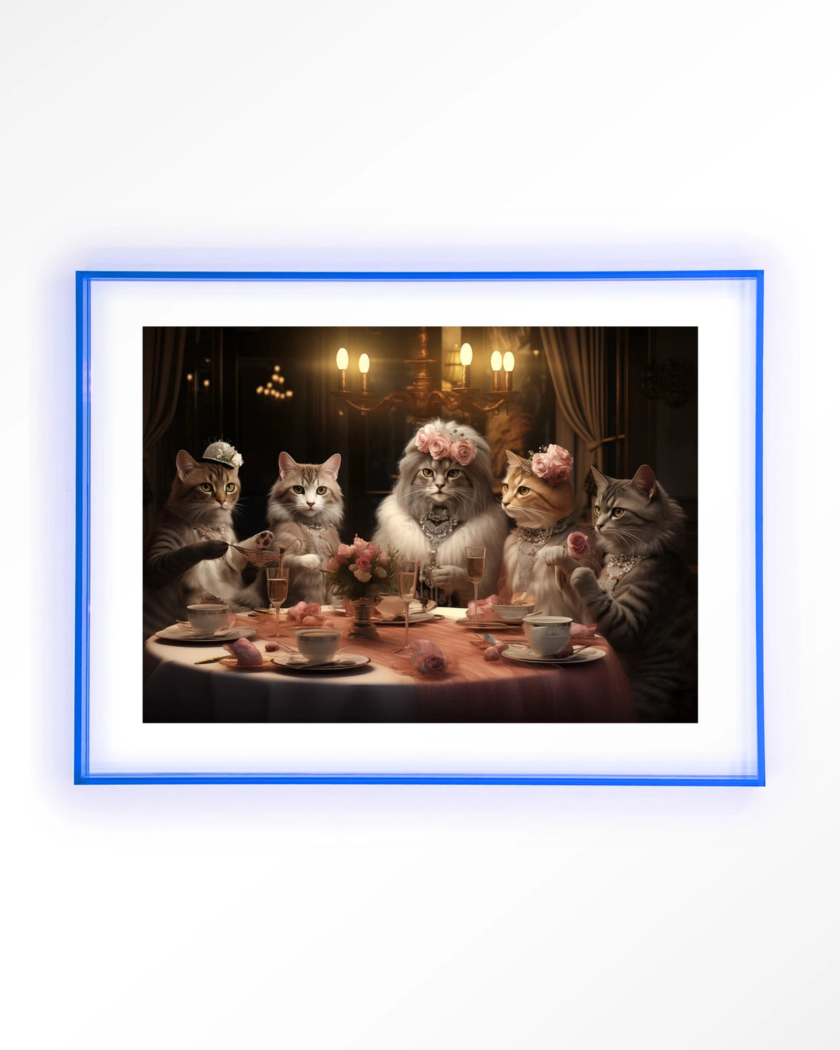 High Cat Tea – katten bij high tea – Art print – Acryl lichtblauw