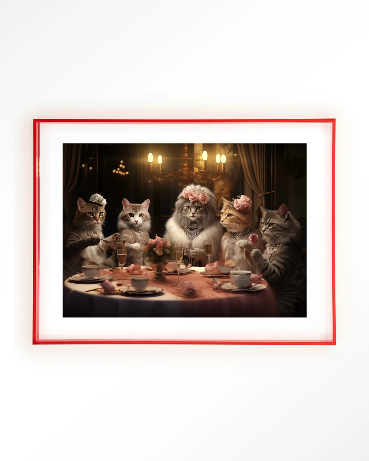 High Cat Tea – katten bij high tea – Art print – Acryl roze