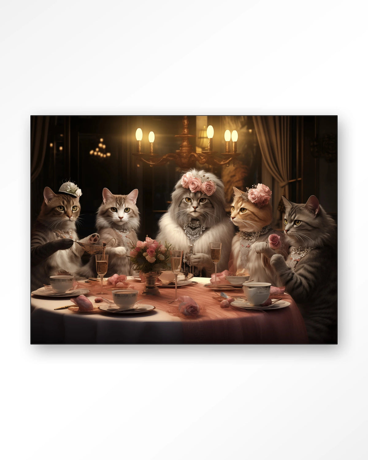 High Cat Tea – katten bij high tea – Wandkleed – Frame – zwart