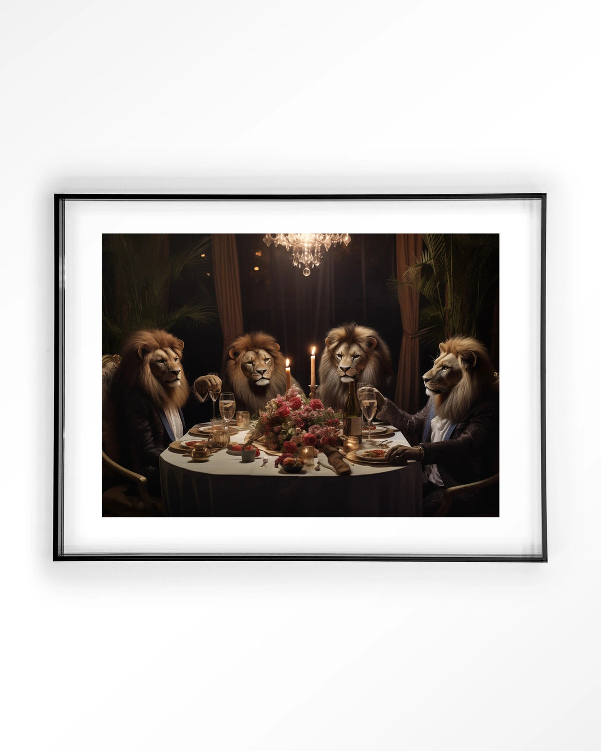 Lions Dinner – leeuwen aan een diner – Art print – Acryl zwart