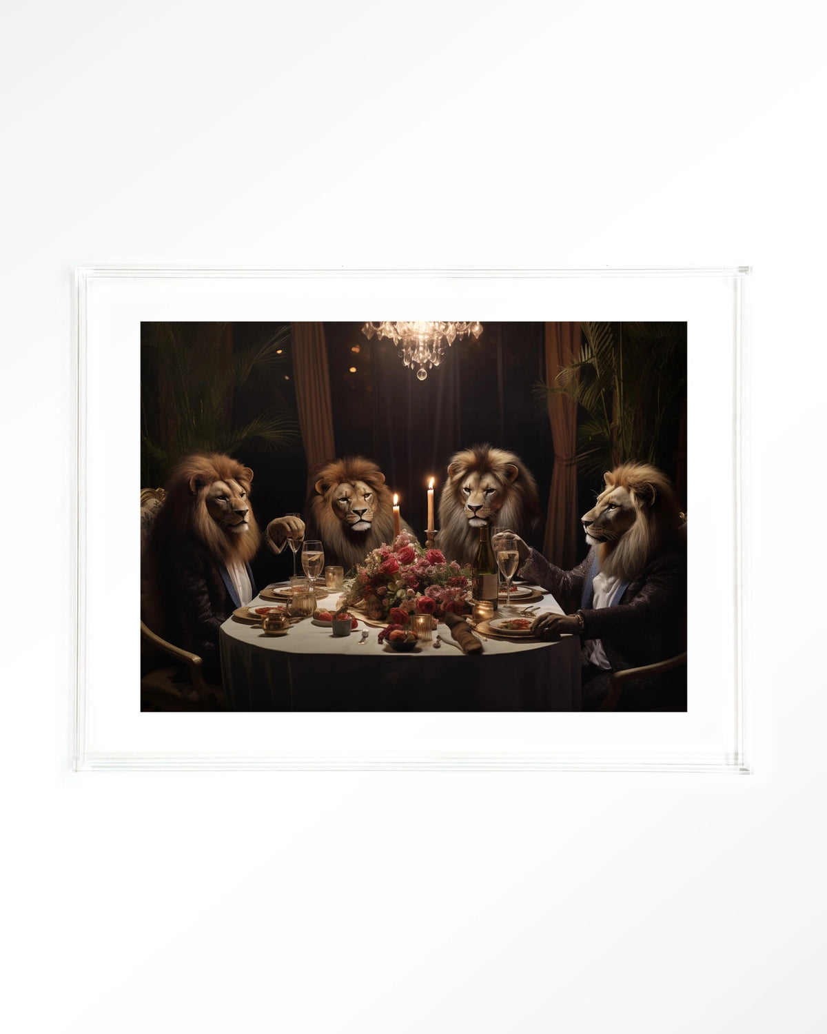 Lions Dinner – leeuwen aan een diner – Art print – Acryl doorzichtig