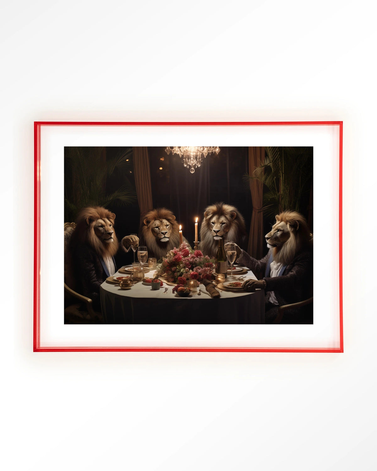 Lions Dinner – leeuwen aan een diner – Art print – Acryl roze