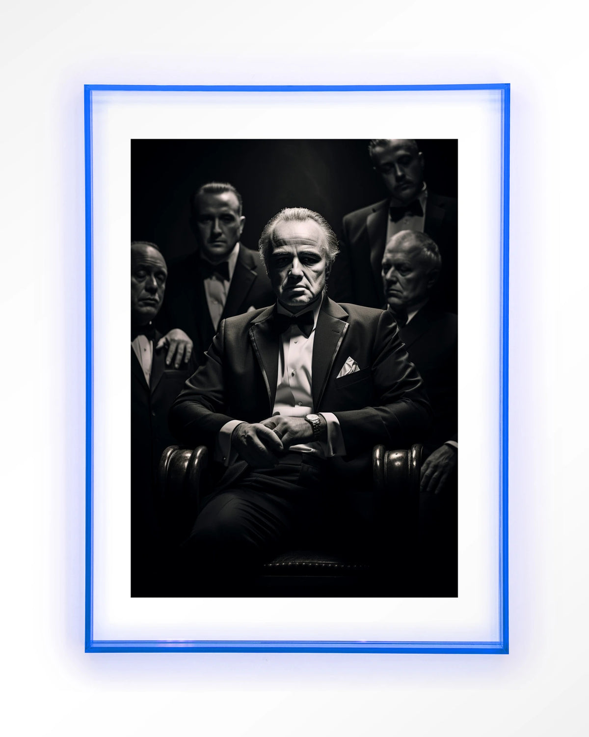 Dons Legacy – maffiabaas in zwart-wit – Art print – Acryl lichtblauw