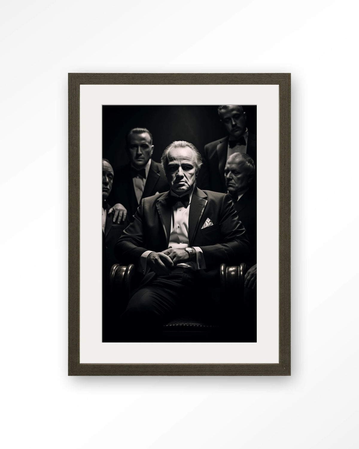 Dons Legacy – maffiabaas in zwart-wit – Art print – Hout donkerbruin + passe-partout