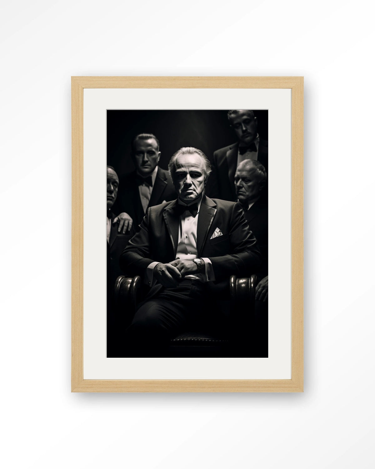Dons Legacy – maffiabaas in zwart-wit – Art print – Hout naturel + passe-partout