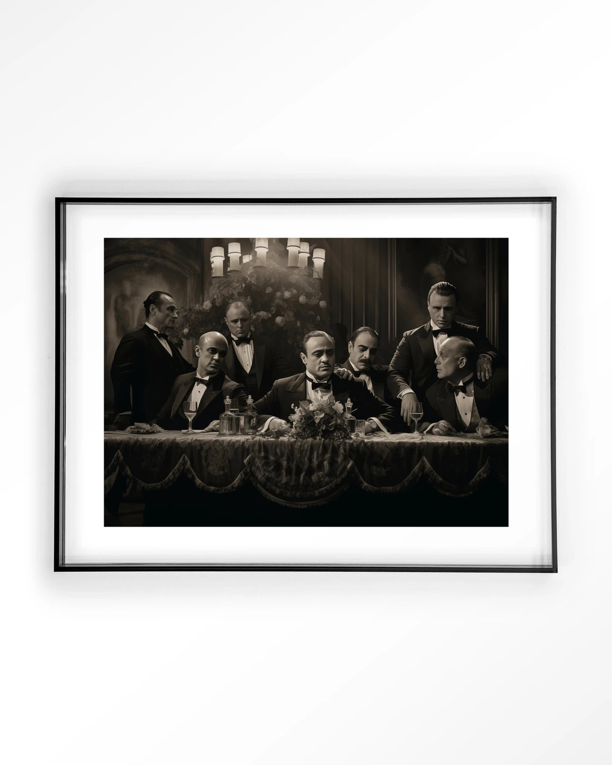 Godfathers Table – maffiabazen aan tafel in zwart-wit – Art print – Acryl zwart