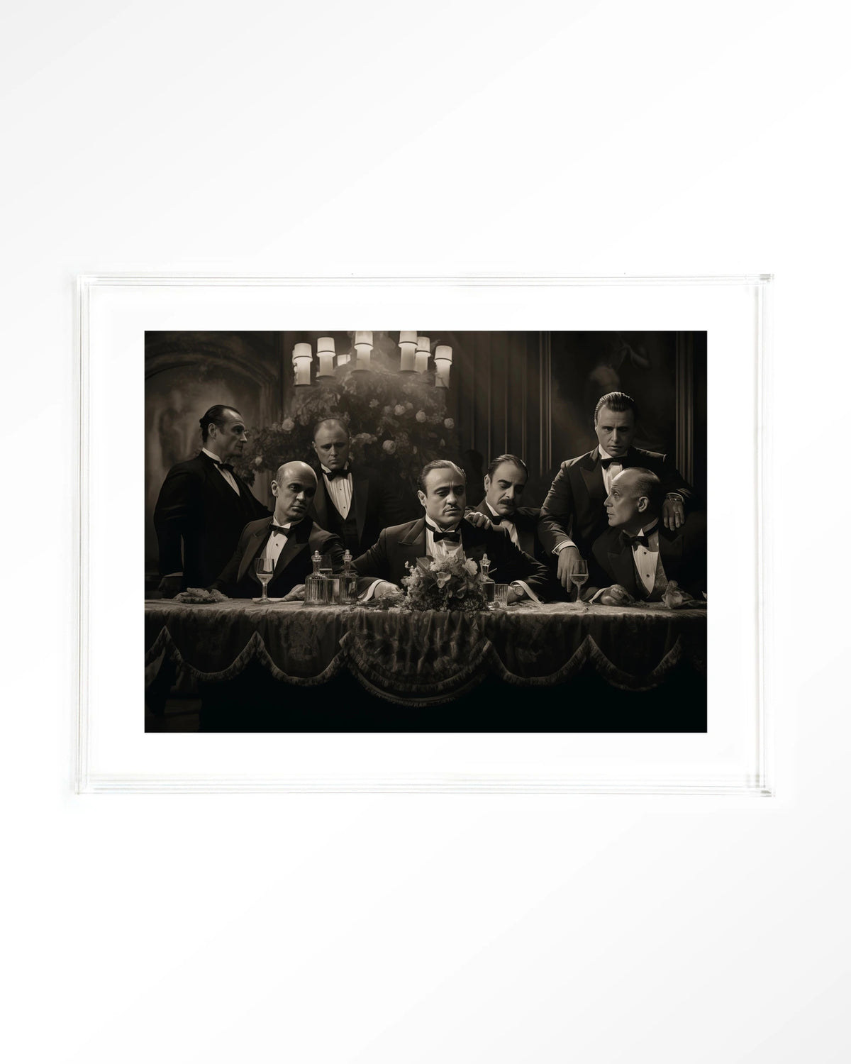 Godfathers Table – maffiabazen aan tafel in zwart-wit – Art print – Acryl doorzichtig