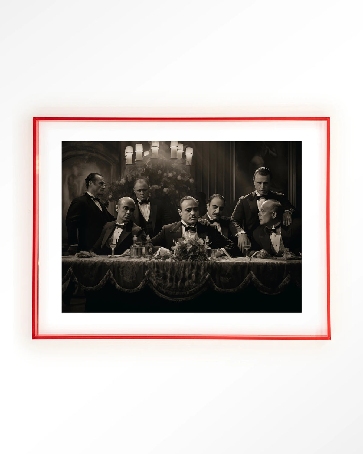 Godfathers Table – maffiabazen aan tafel in zwart-wit – Art print – Acryl roze