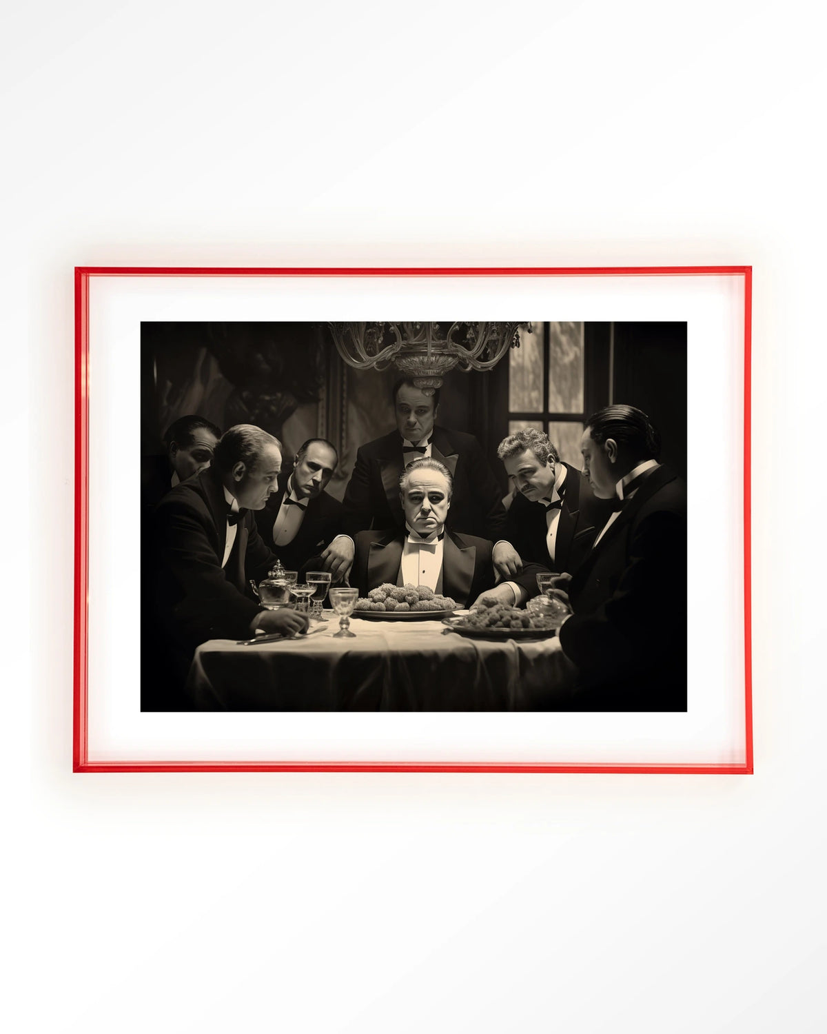 Dinner With Gangsters – gangsters aan diner in zwart-wit – Art print – Acryl roze
