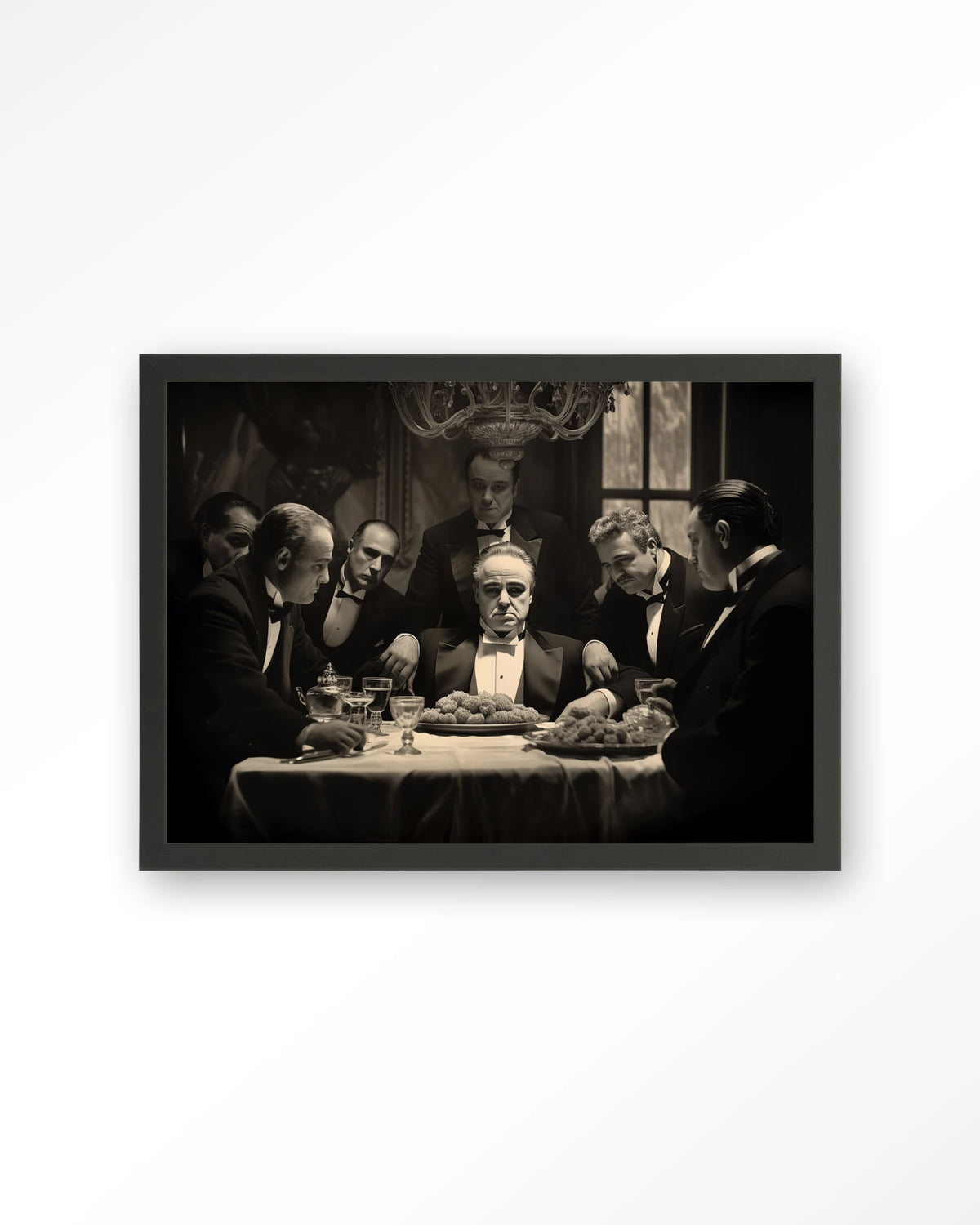 Dinner With Gangsters – gangsters aan diner in zwart-wit – Art print – Hout zwart
