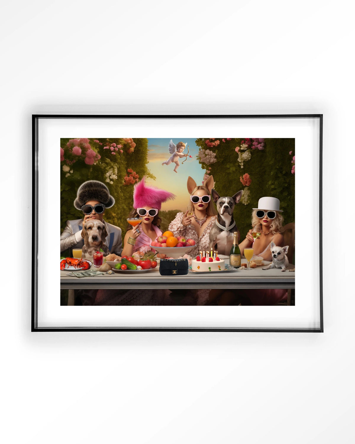 Uptown Table – honden en dames aan feesttafel – Art print – Acryl zwart