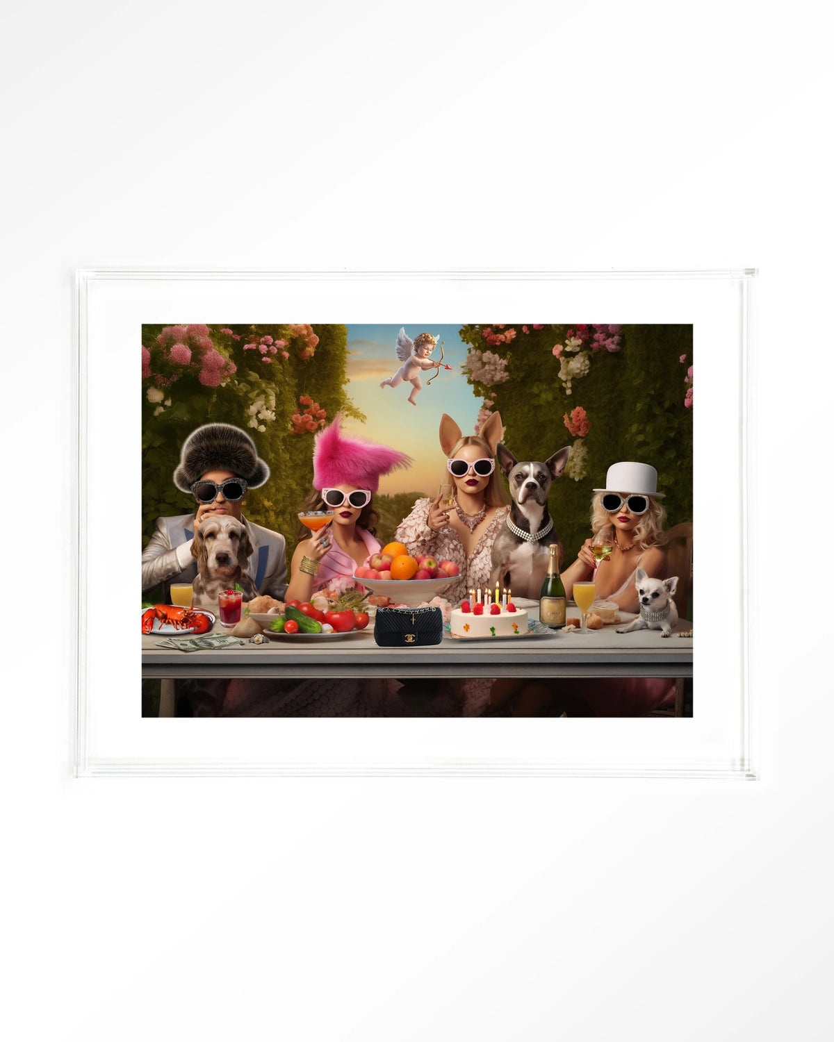 Uptown Table – honden en dames aan feesttafel – Art print – Acryl doorzichtig