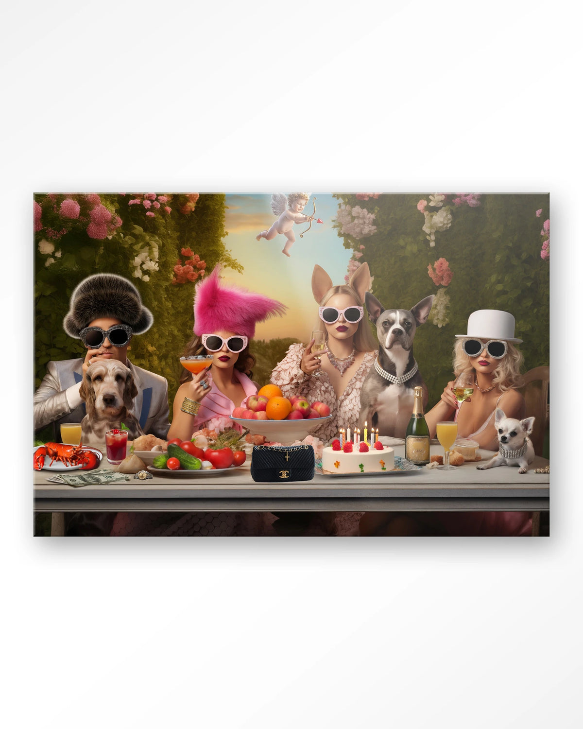 Uptown Table – honden en dames aan feesttafel – Glas – Blinde montage