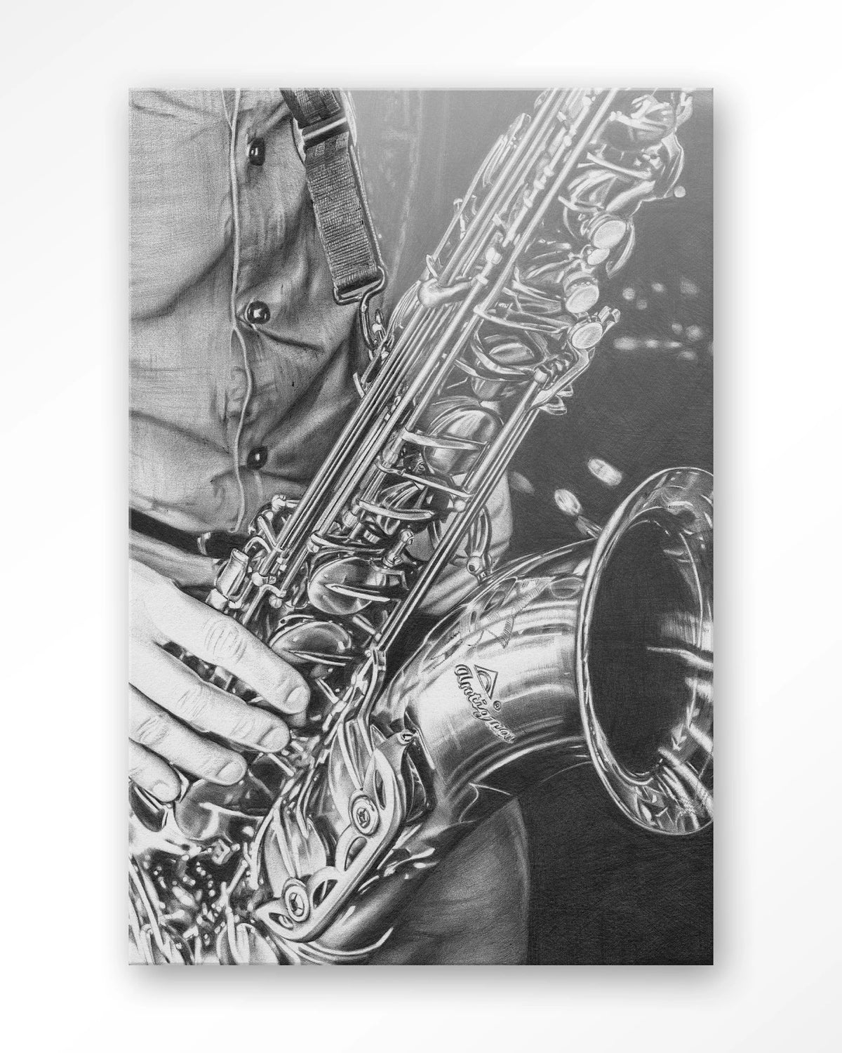 The man with the sax – saxofoon in zwart-wit – Glas – Blinde montage