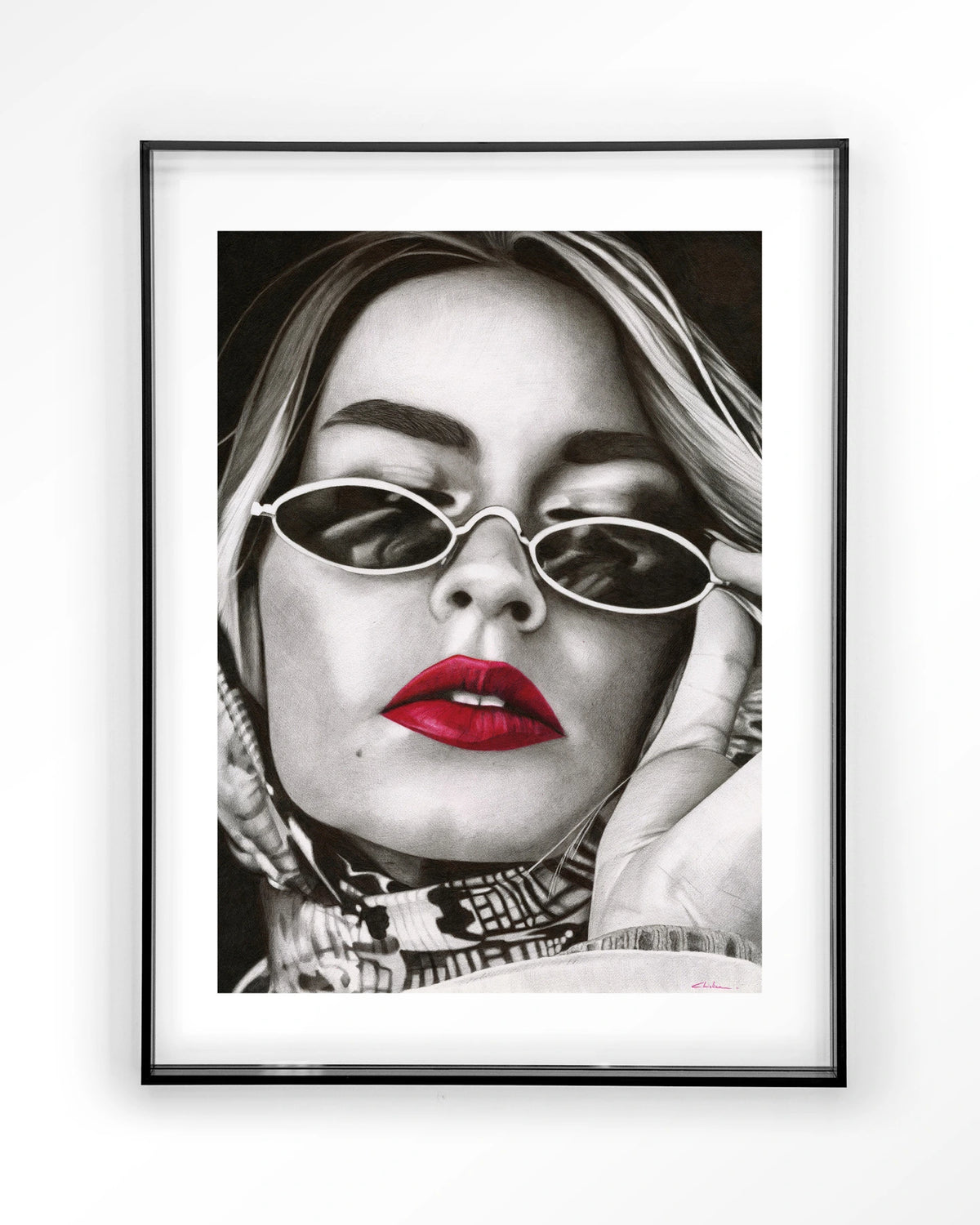Fresh red – zwart-wit portret met rode lippen – Art print – Acryl zwart