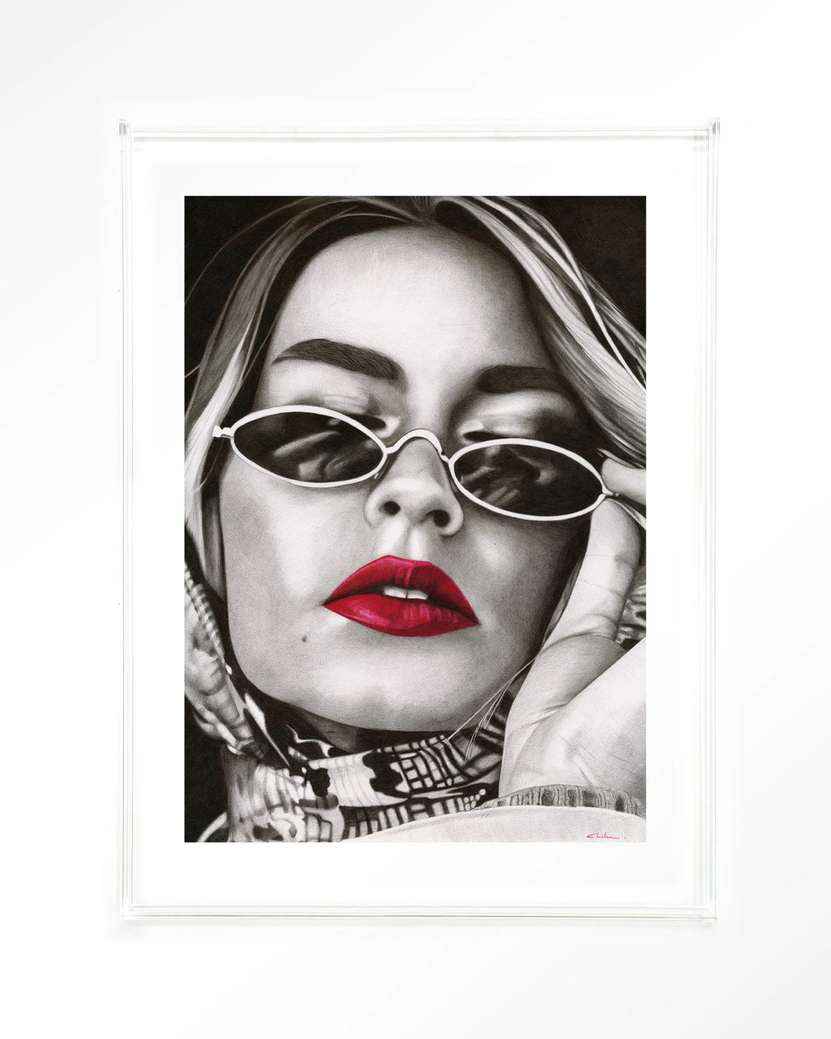 Fresh red – zwart-wit portret met rode lippen – Art print – Acryl doorzichtig