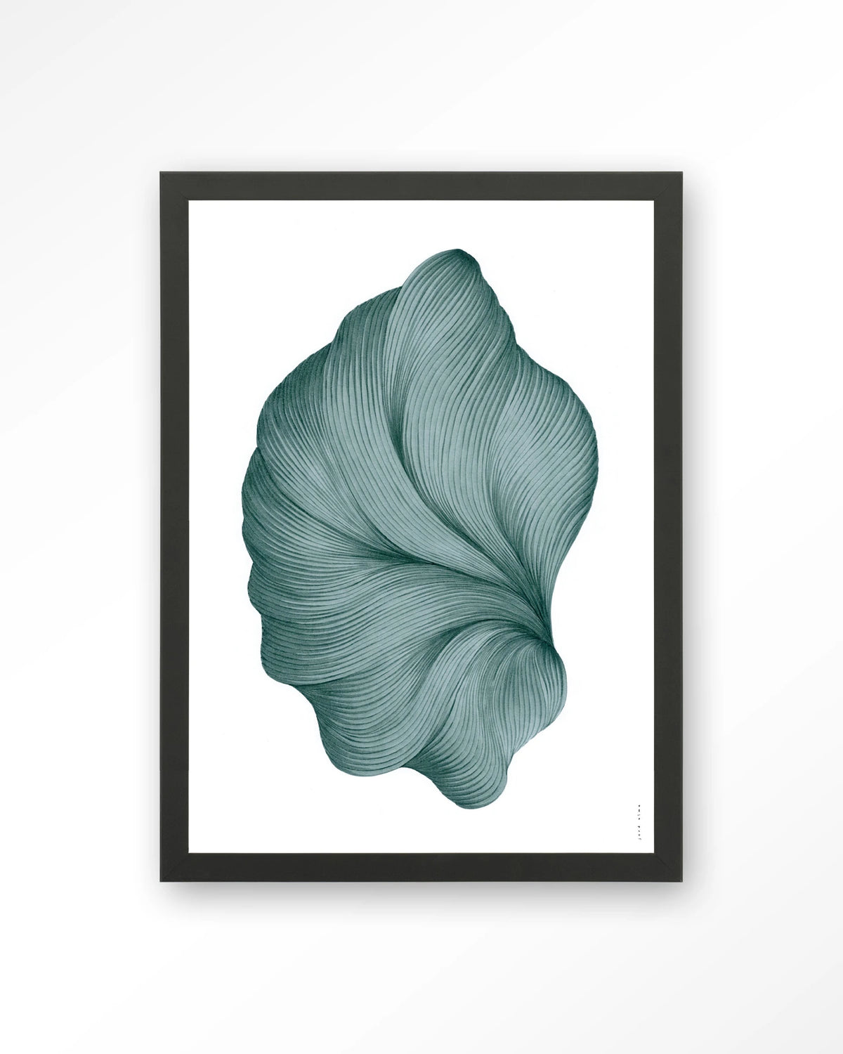 DWG-S – lijntekening in groenblauw – Art print – Hout zwart