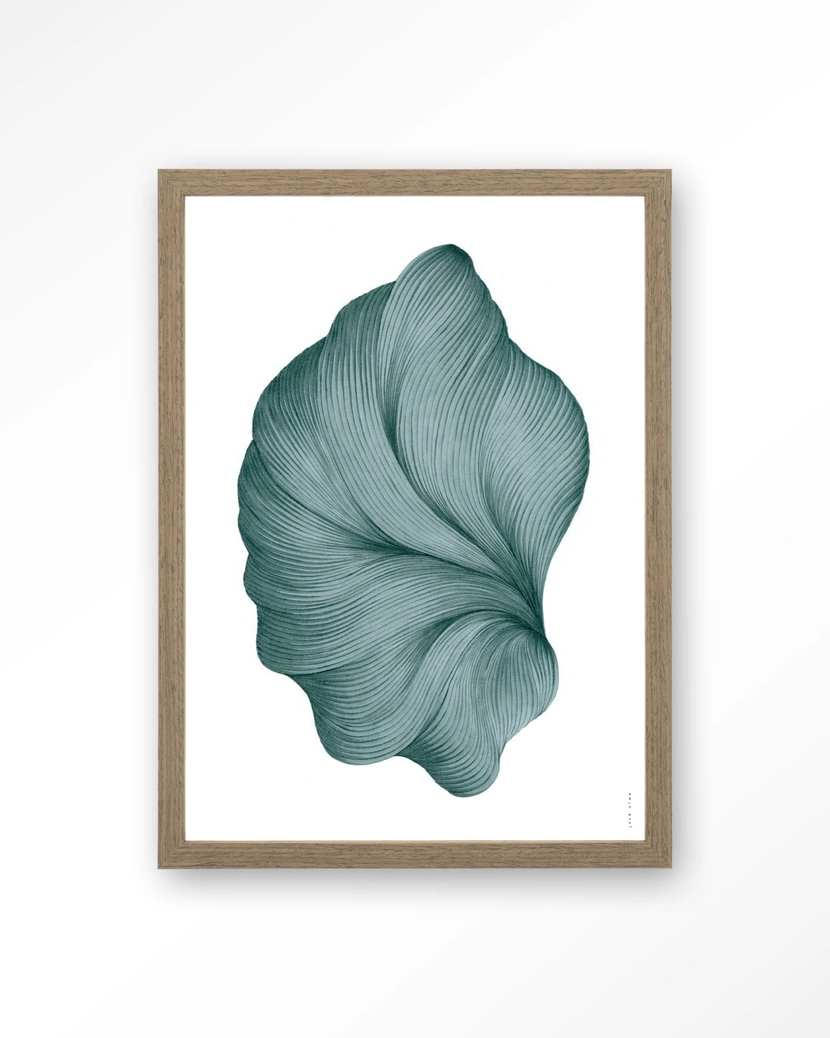 DWG-S – lijntekening in groenblauw – Art print – Hout bruin