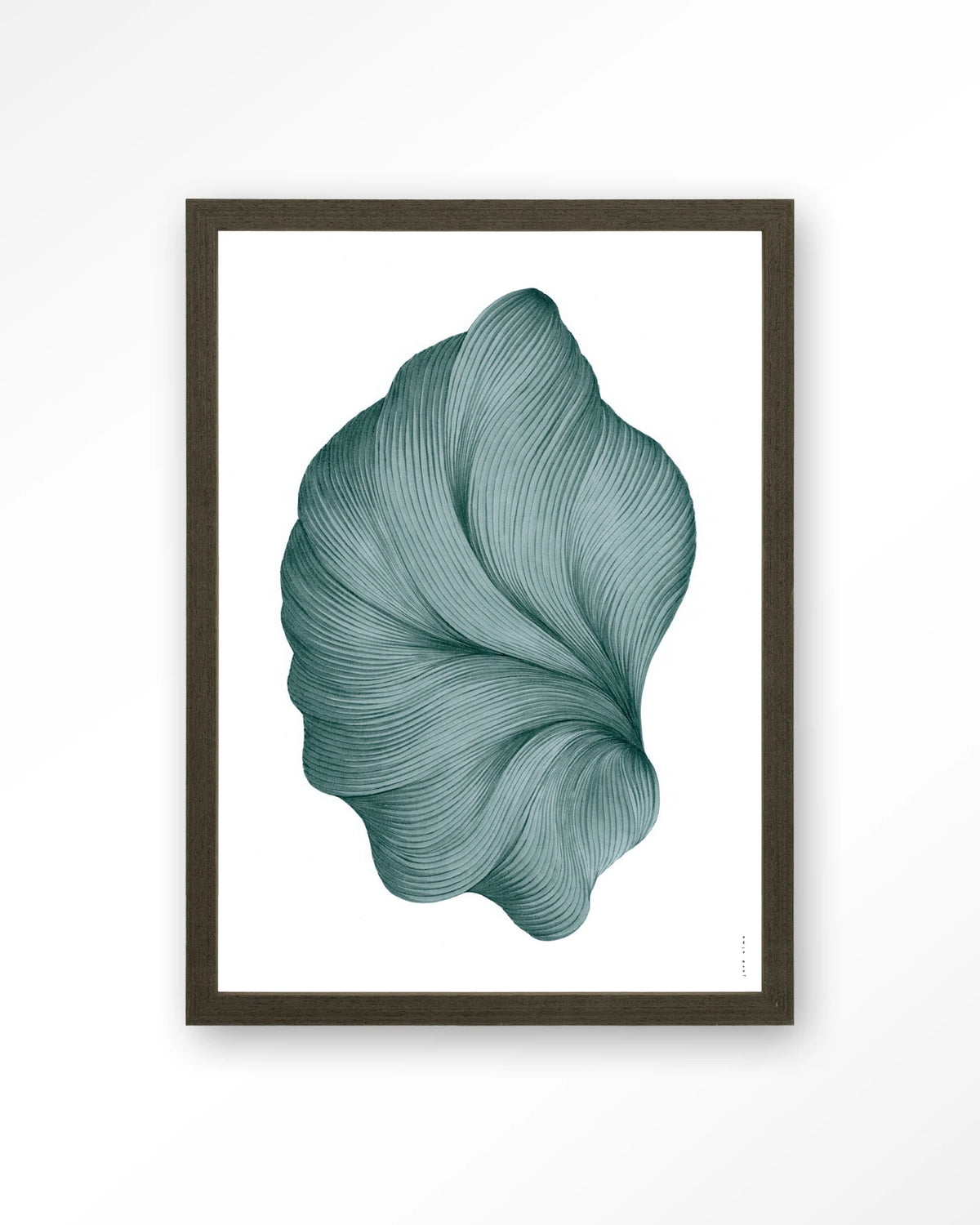 DWG-S – lijntekening in groenblauw – Art print – Hout donkerbruin