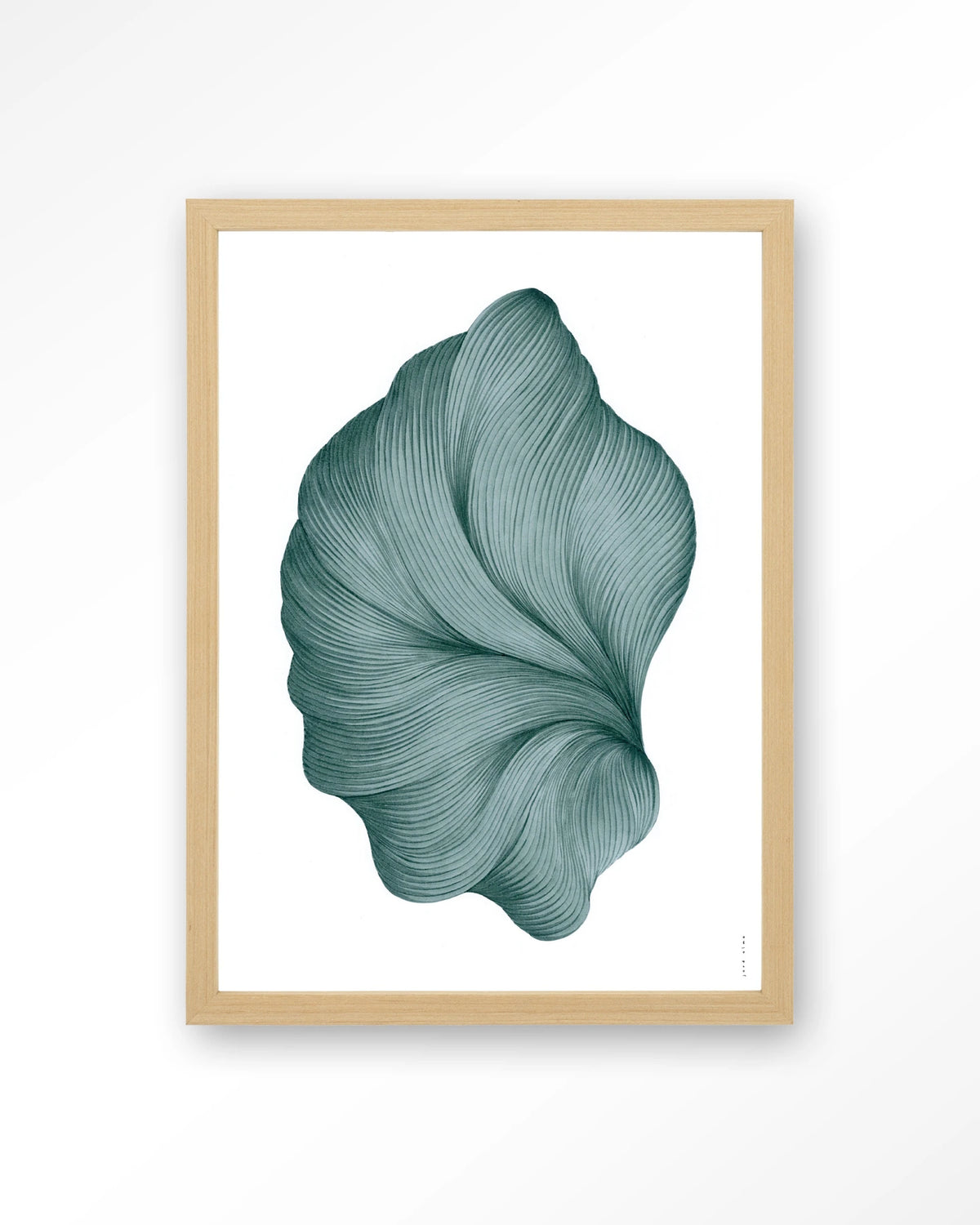DWG-S – lijntekening in groenblauw – Art print – Hout naturel
