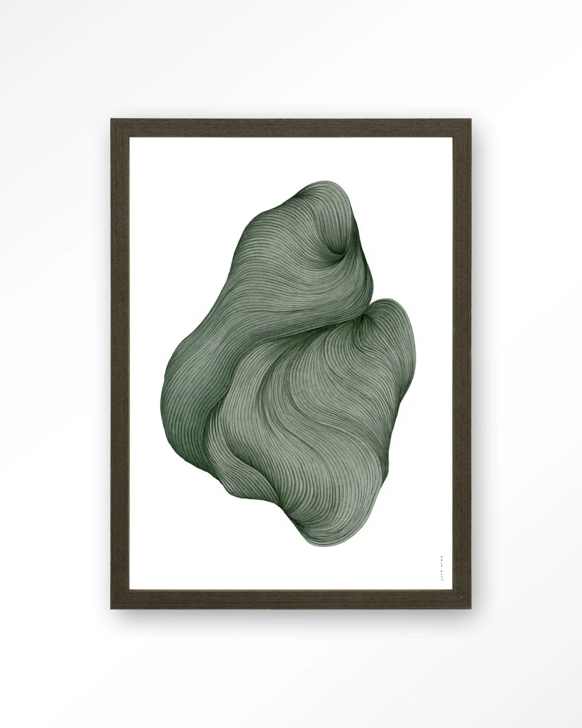 DWG-J – lijnkunst abstract in groen – Art print – Hout donkerbruin