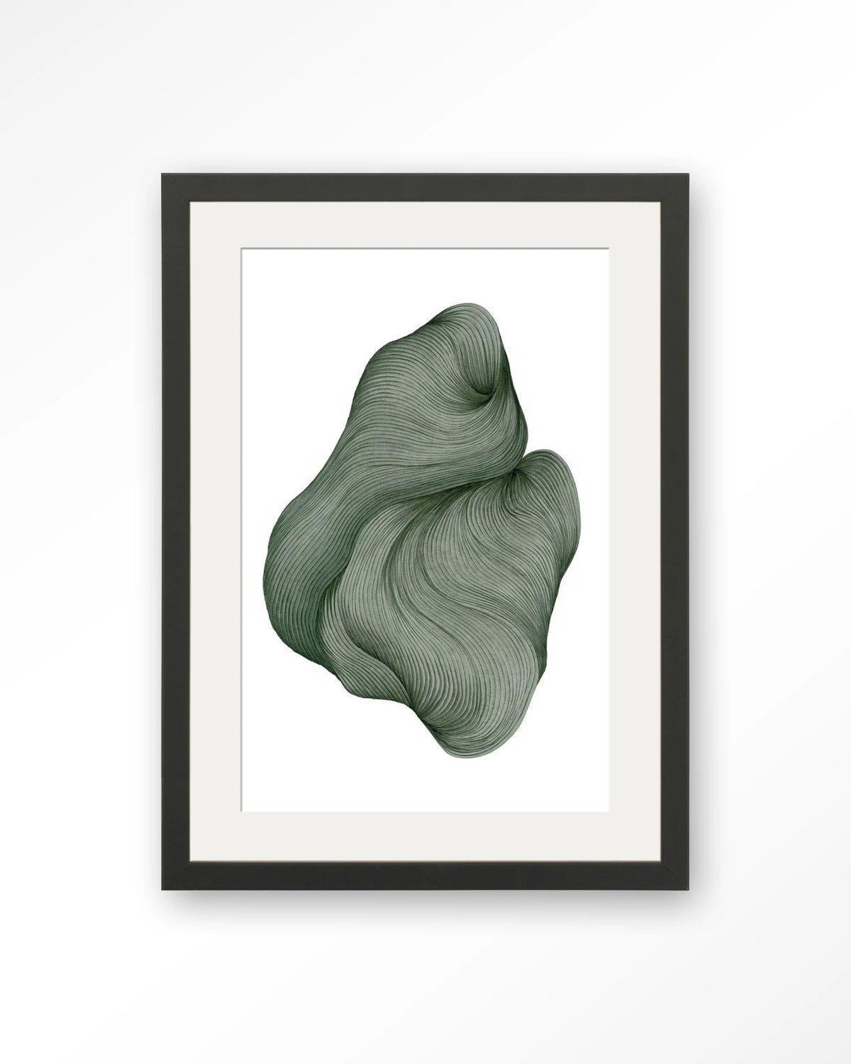 DWG-J – lijnkunst abstract in groen – Art print – Hout zwart + passe-partout