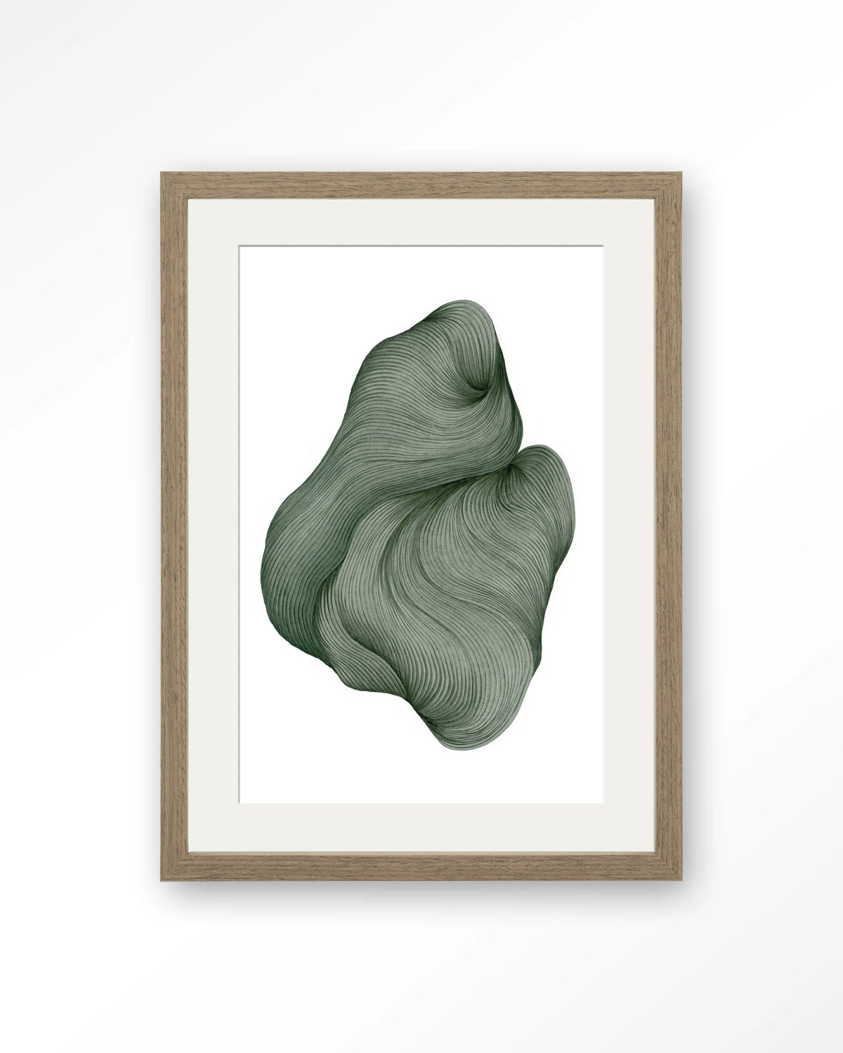 DWG-J – lijnkunst abstract in groen – Art print – Hout bruin + passe-partout
