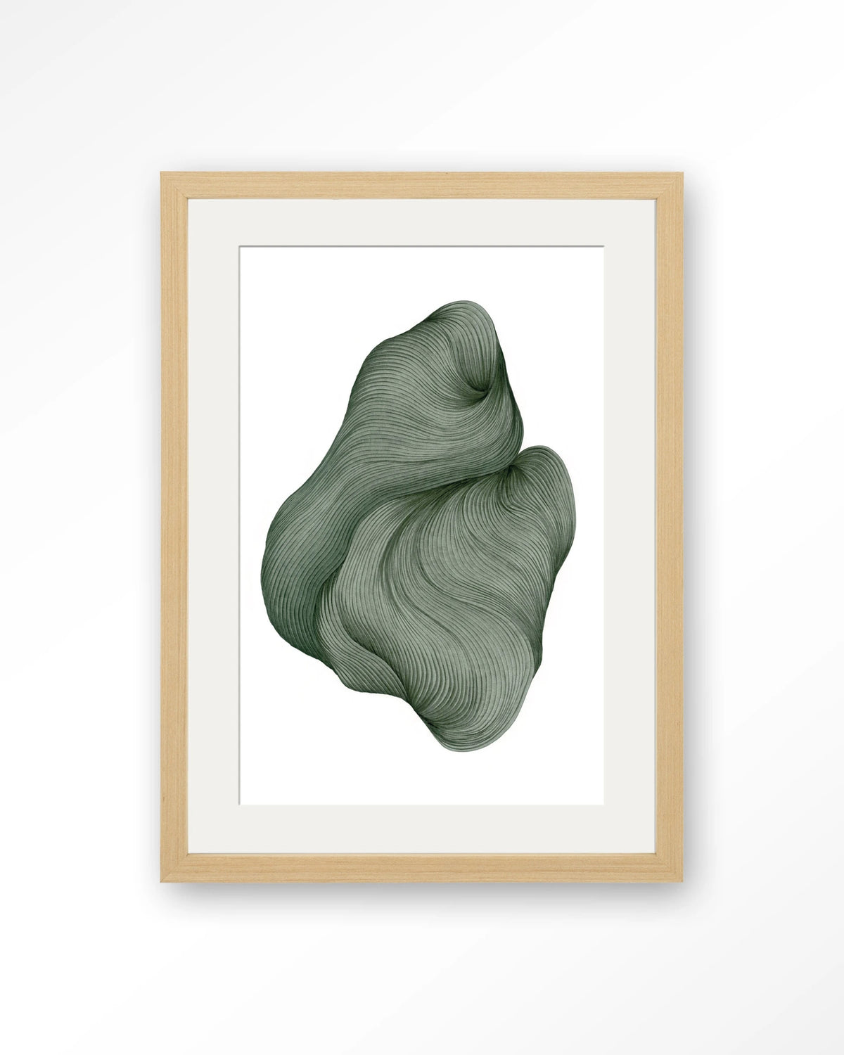 DWG-J – lijnkunst abstract in groen – Art print – Hout naturel + passe-partout