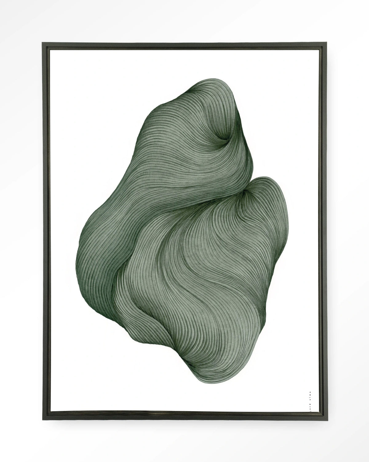 DWG-J – lijnkunst abstract in groen – Wandkleed – Floating frame – zwart