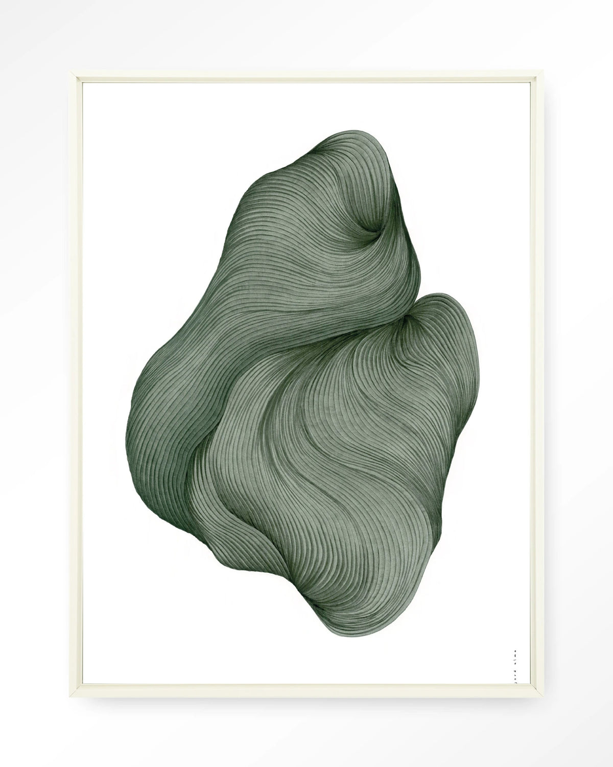 DWG-J – lijnkunst abstract in groen – Wandkleed – Floating frame – wit