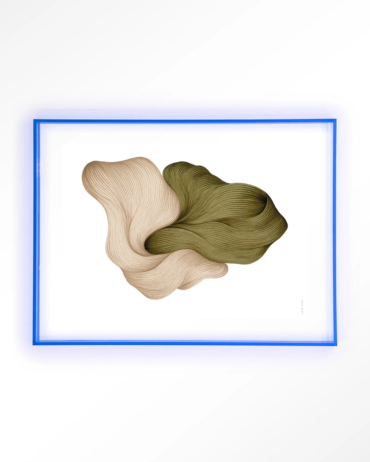 DWG-K – lijntekening in groen en beige – Art print – Acryl lichtblauw