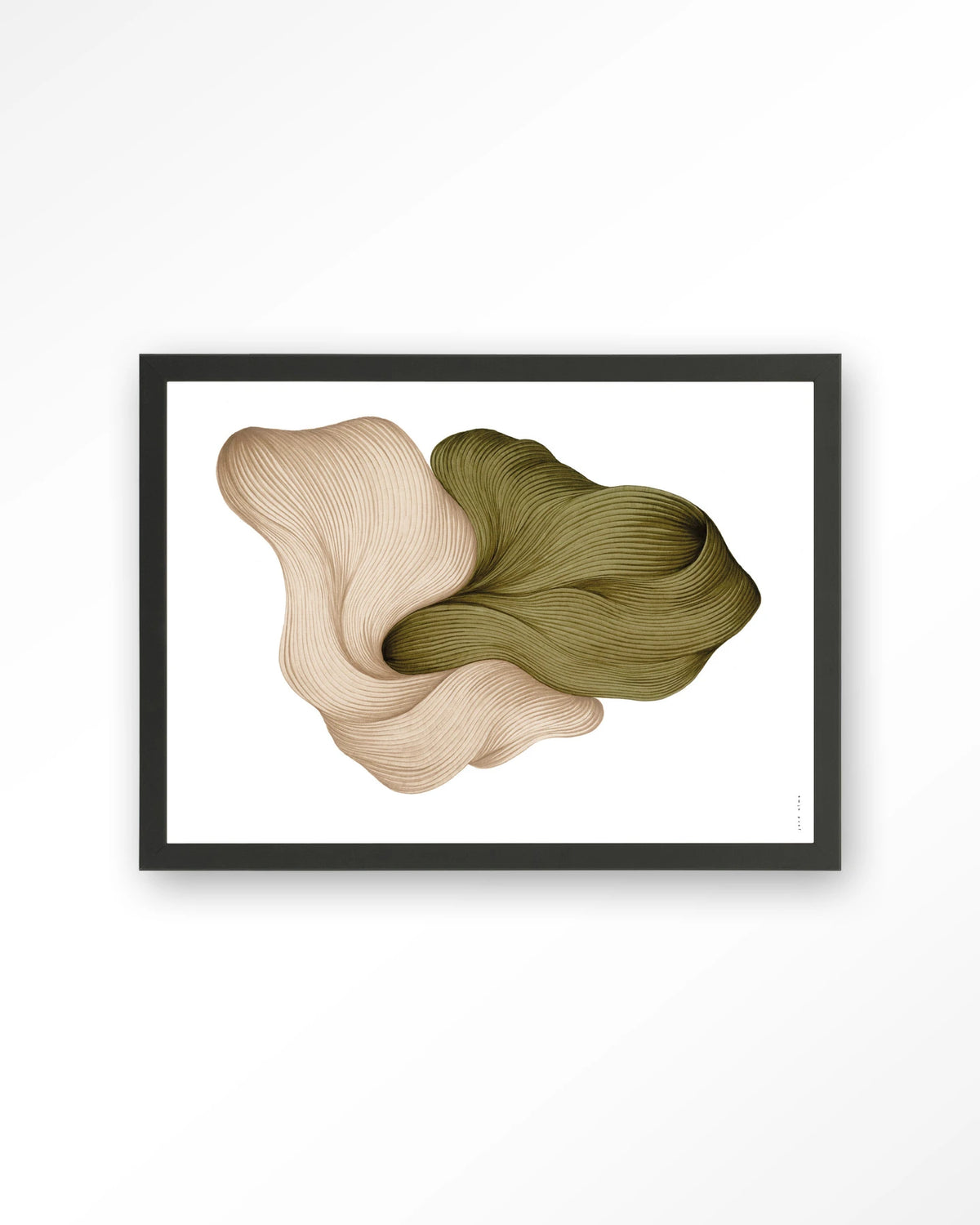 DWG-K – lijntekening in groen en beige – Art print – Hout zwart
