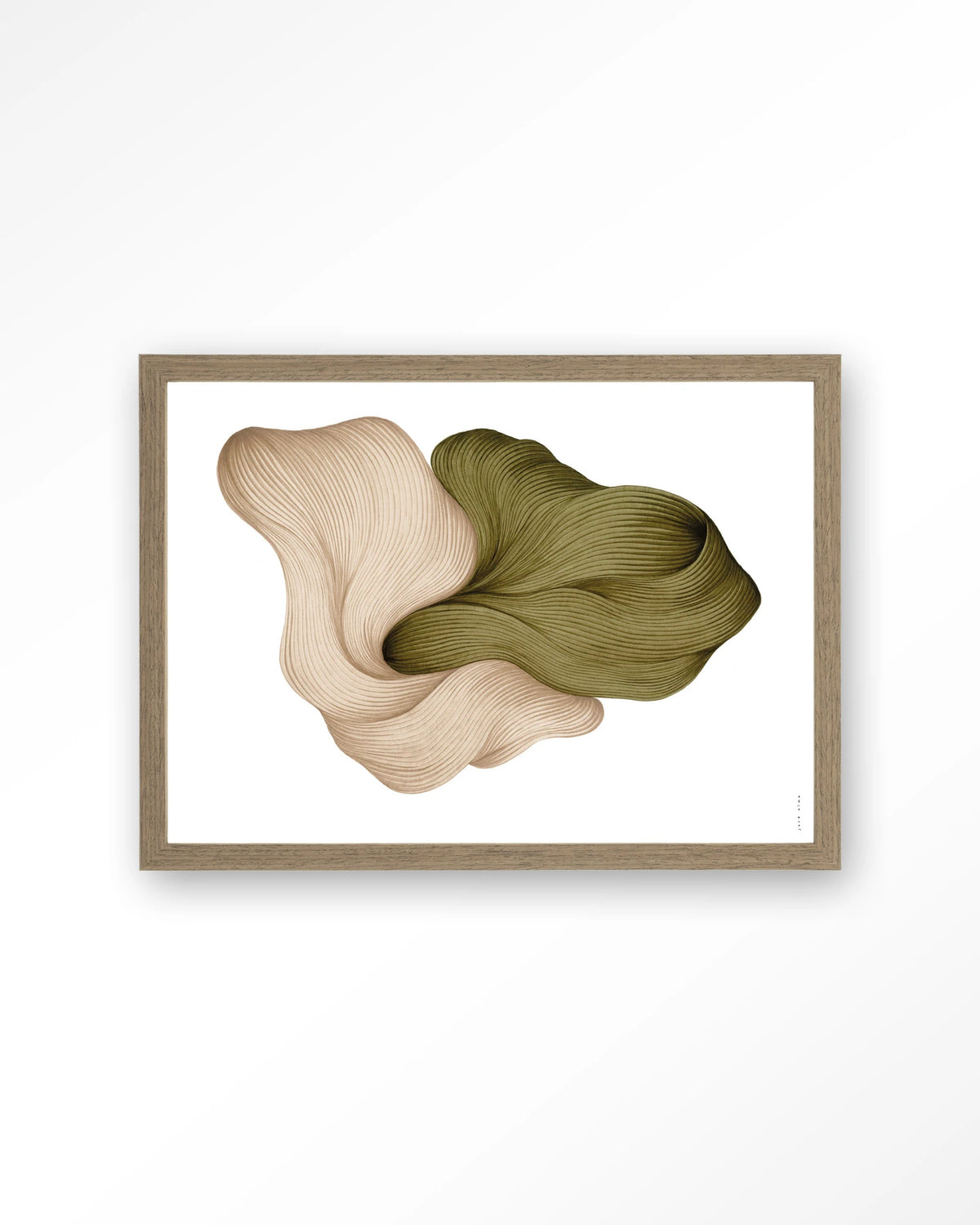 DWG-K – lijntekening in groen en beige – Art print – Hout bruin