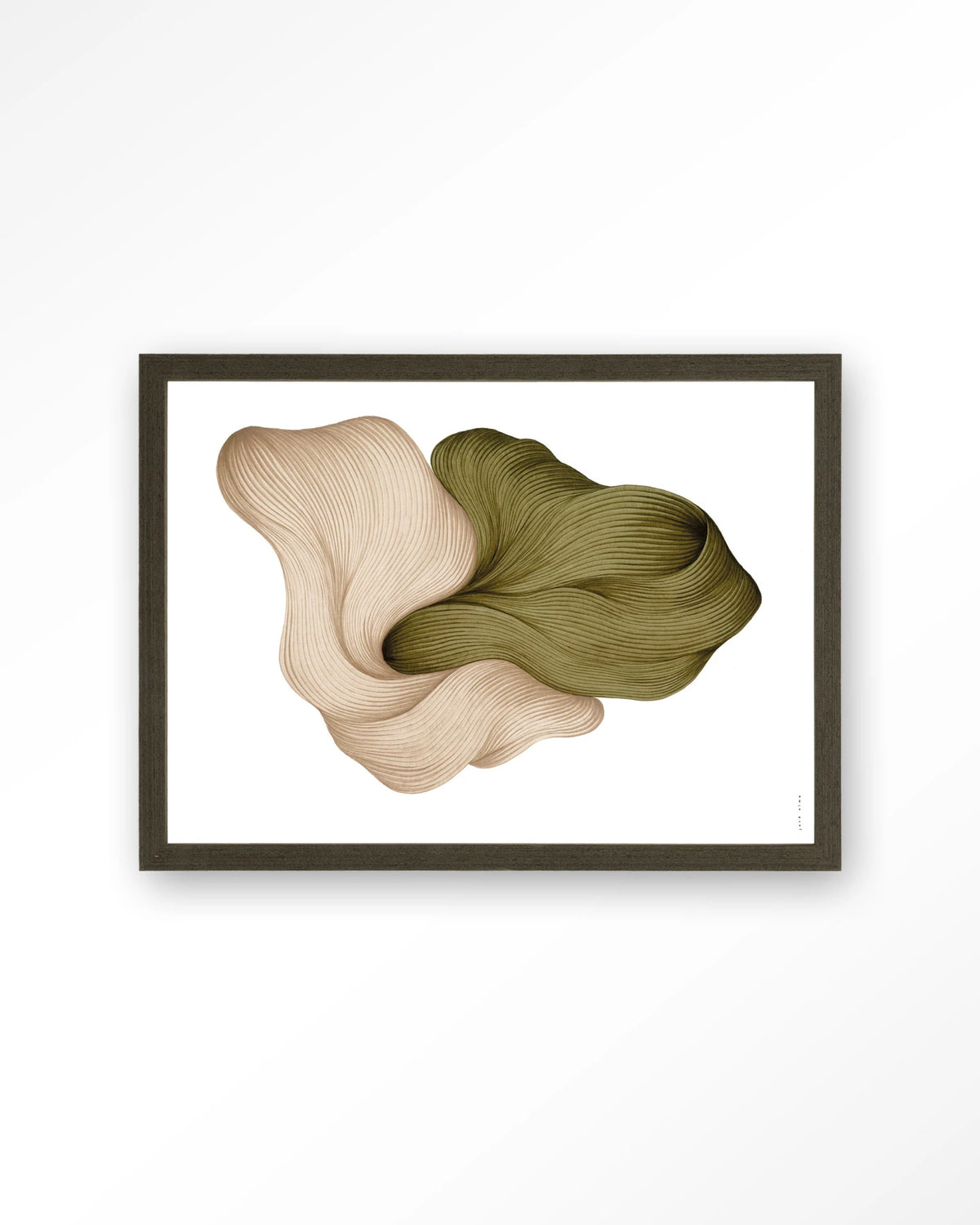 DWG-K – lijntekening in groen en beige – Art print – Hout donkerbruin