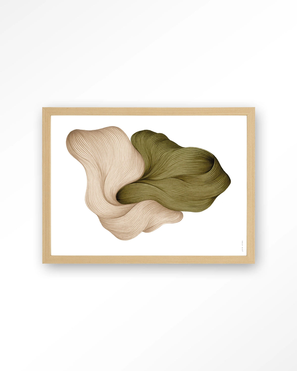 DWG-K – lijntekening in groen en beige – Art print – Hout naturel