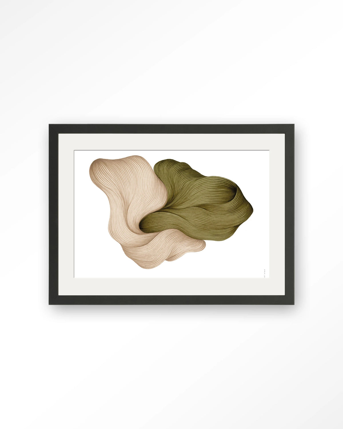 DWG-K – lijntekening in groen en beige – Art print – Hout zwart + passe-partout