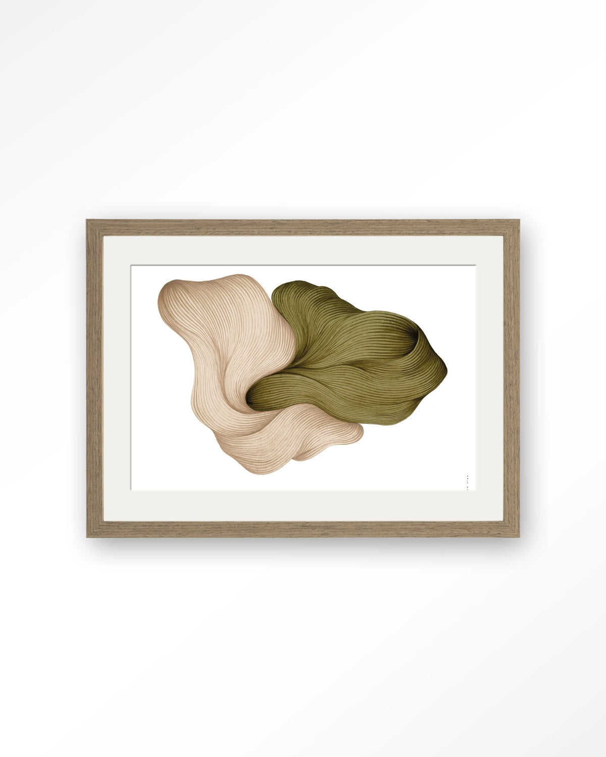 DWG-K – lijntekening in groen en beige – Art print – Hout bruin + passe-partout