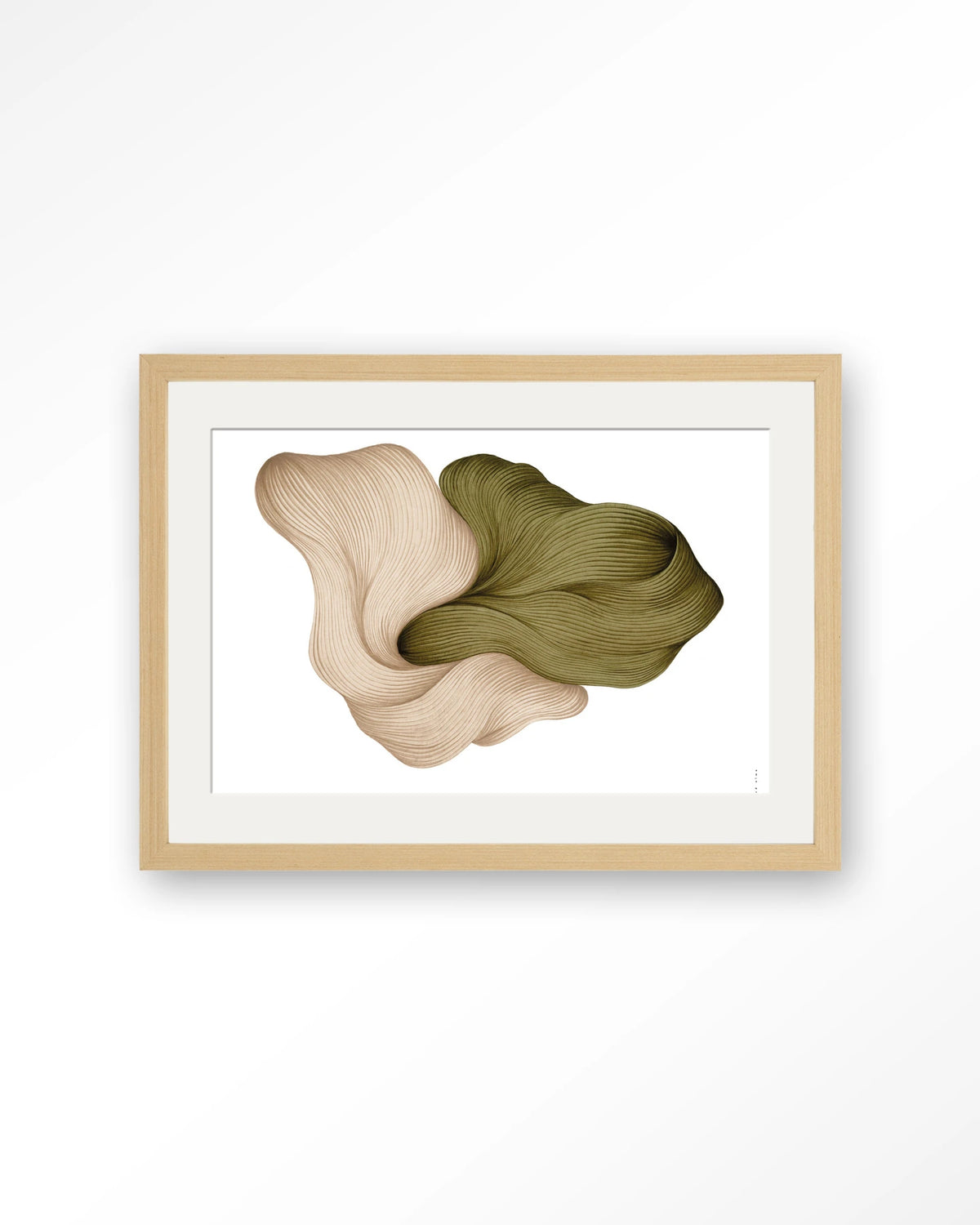 DWG-K – lijntekening in groen en beige – Art print – Hout naturel + passe-partout