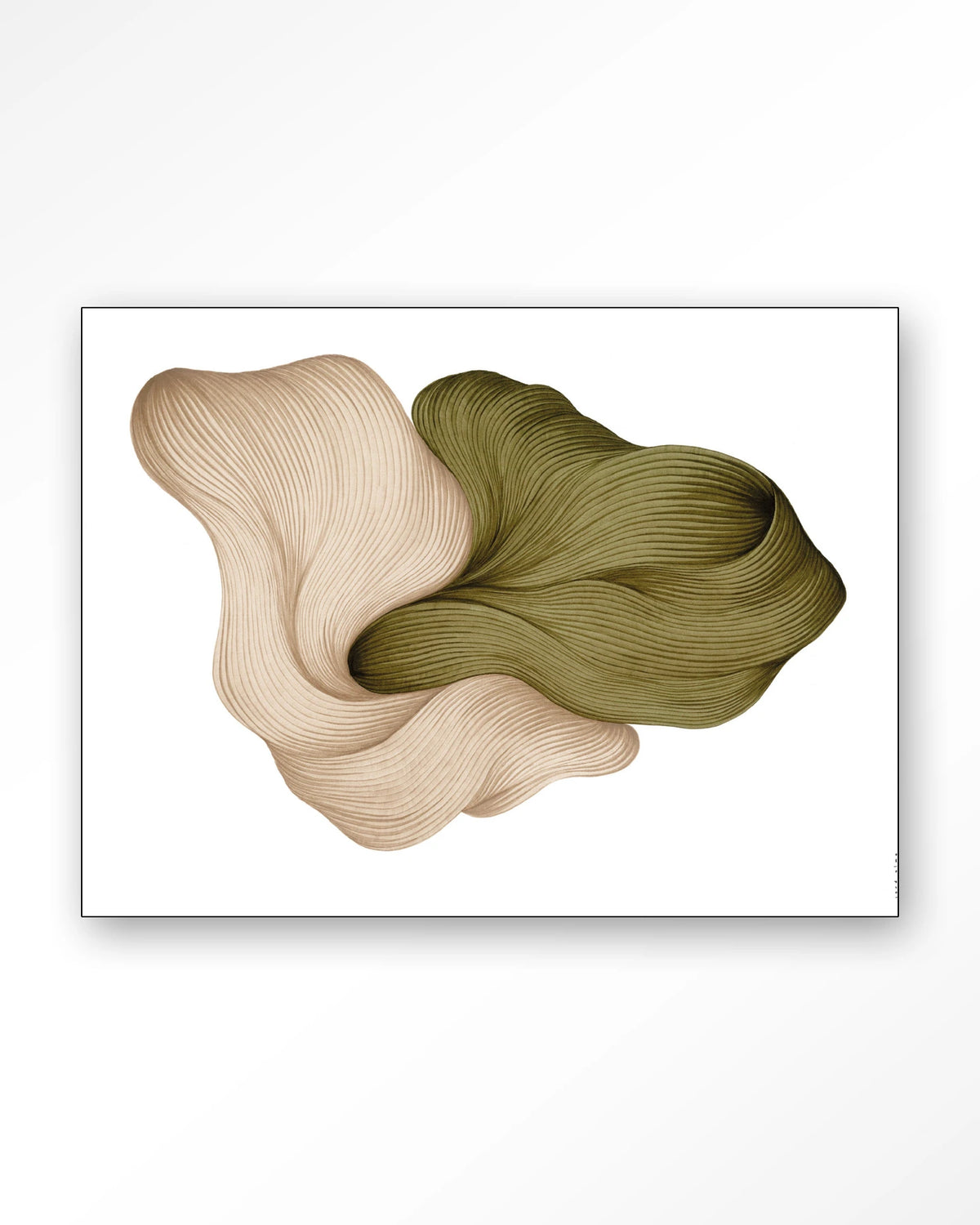 DWG-K – lijntekening in groen en beige – Wandkleed – Frame – zwart