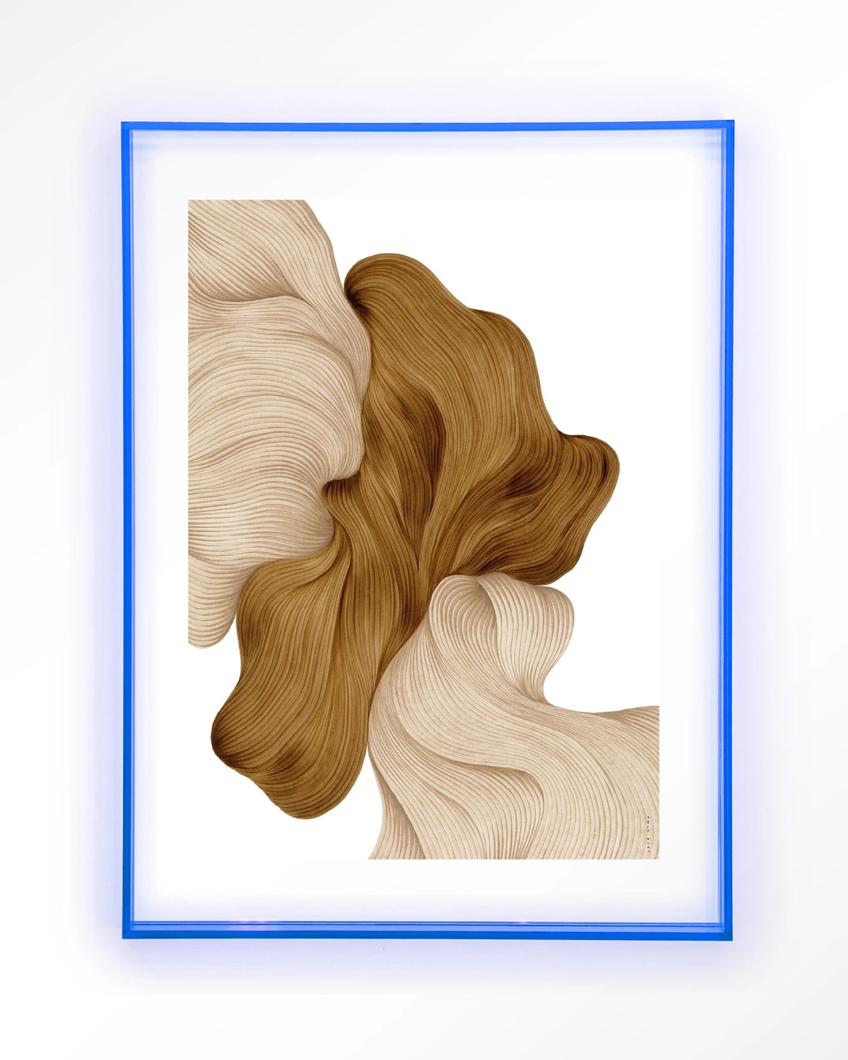 DWG-N – lijnkunst abstract in beige en goud – Art print – Acryl lichtblauw