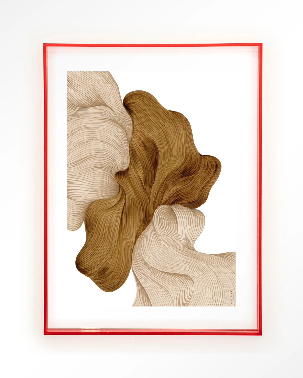 DWG-N – lijnkunst abstract in beige en goud – Art print – Acryl roze