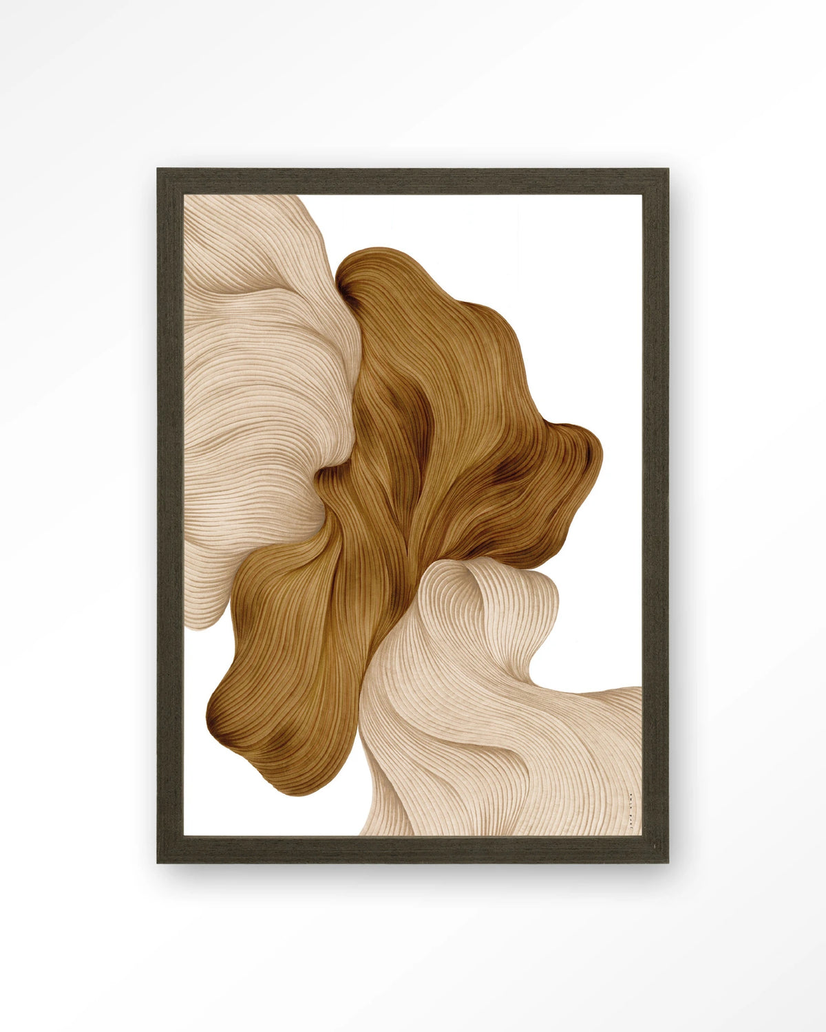 DWG-N – lijnkunst abstract in beige en goud – Art print – Hout donkerbruin