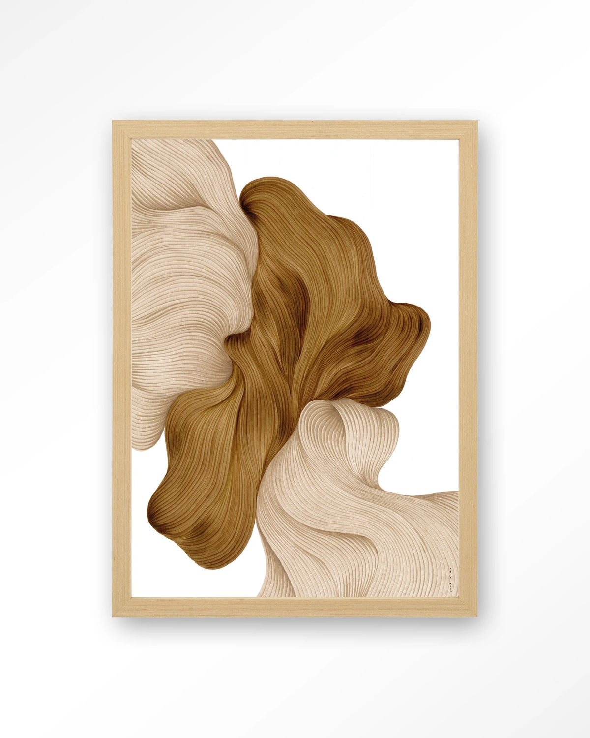 DWG-N – lijnkunst abstract in beige en goud – Art print – Hout naturel