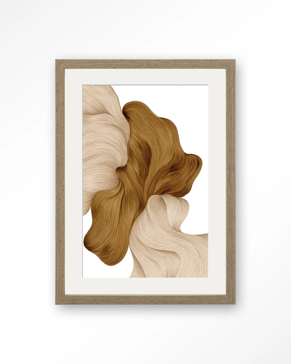 DWG-N – lijnkunst abstract in beige en goud – Art print – Hout bruin + passe-partout