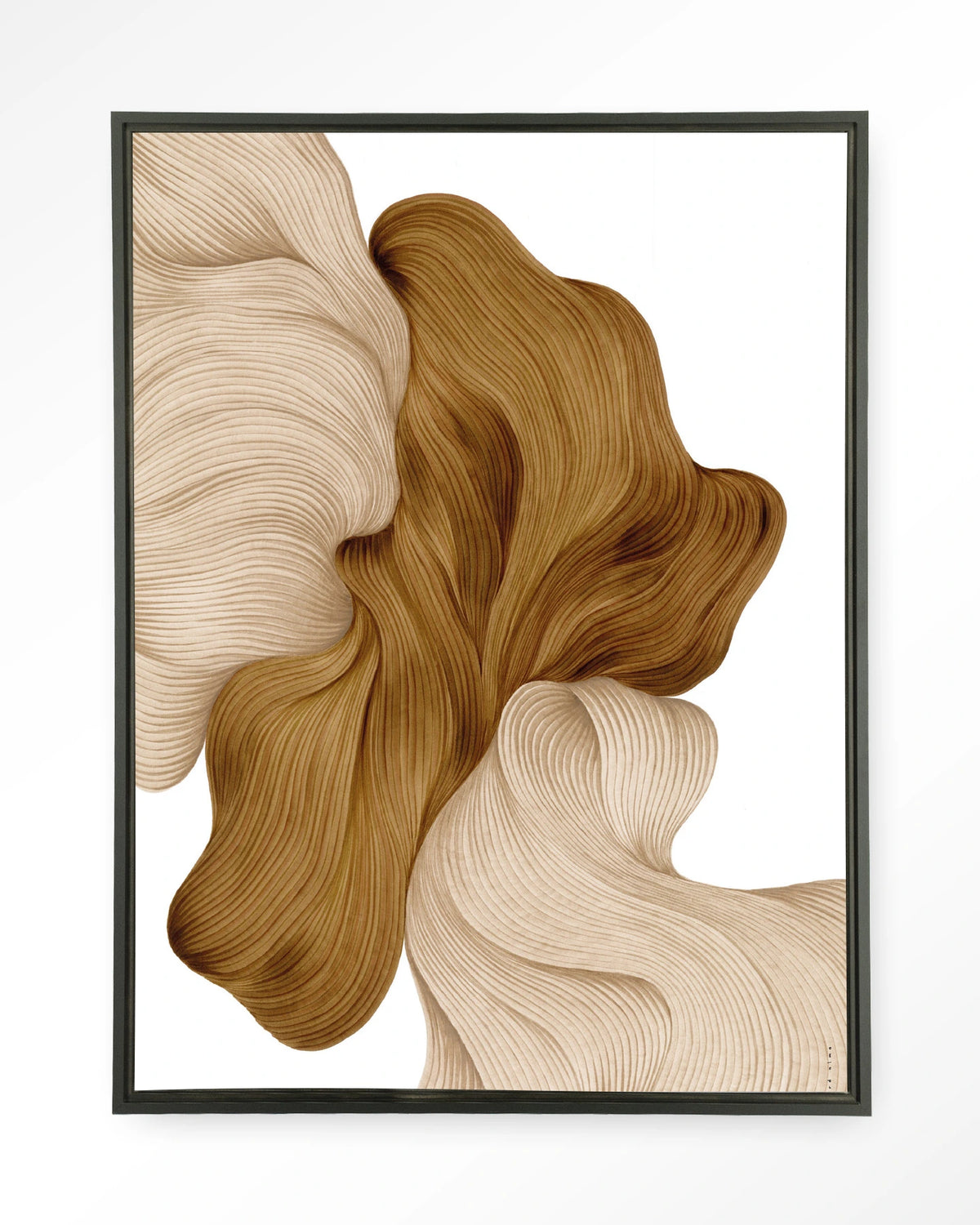 DWG-N – lijnkunst abstract in beige en goud – Wandkleed – Floating frame – zwart